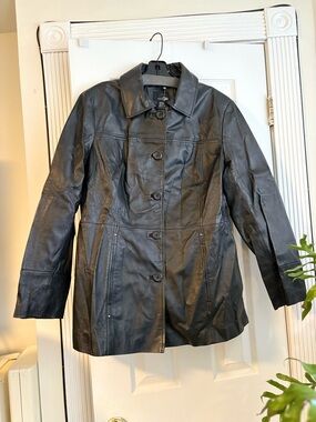 East 5th Black Button-Front Leather Jacket